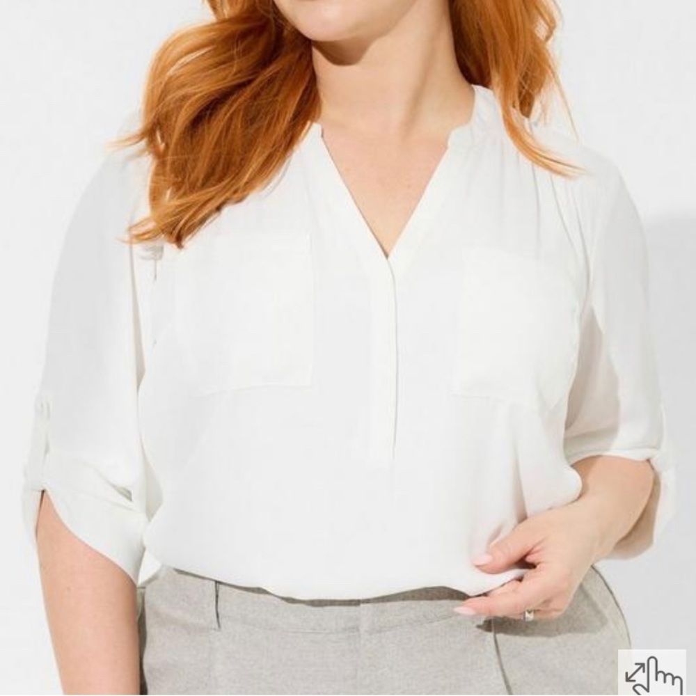 Torrid Harper Georgette Pullover 3/4 Sleeve Blouse White